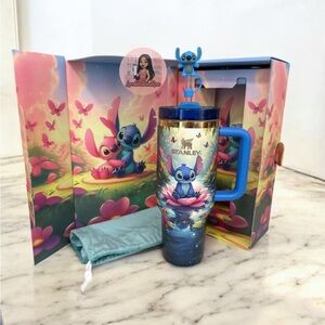 Stanley Blue and Pink Stitch Tumbler with Handle
